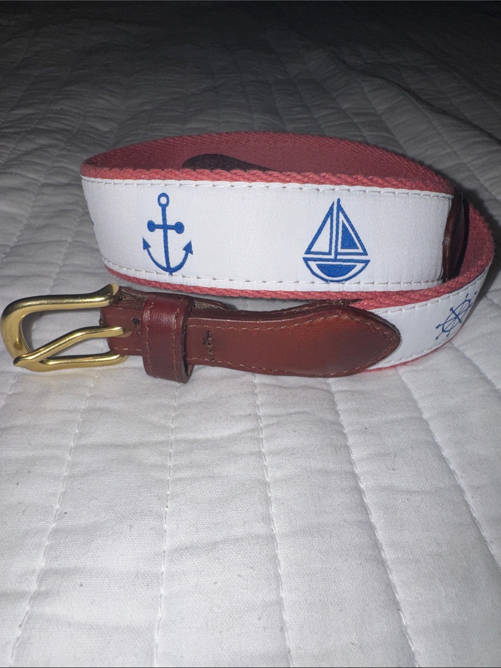 EUC TBBC Nautical Nantucket Red, White and Blue Sailor Belt Size 22